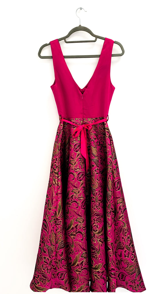 4-A1848 Pink Jacquard Fit & Flare Dress