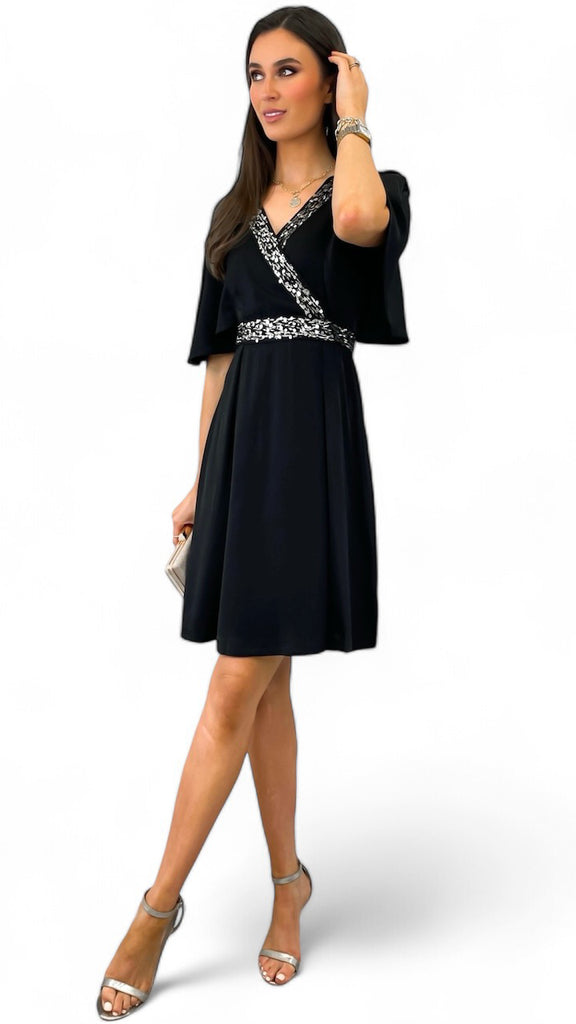 4-A1926 Black Embellished Band Dress