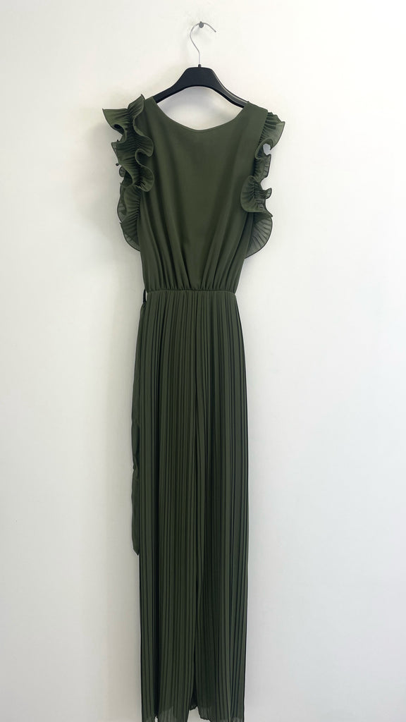 A2516 Khaki Ruffle Pleat Jumpsuit