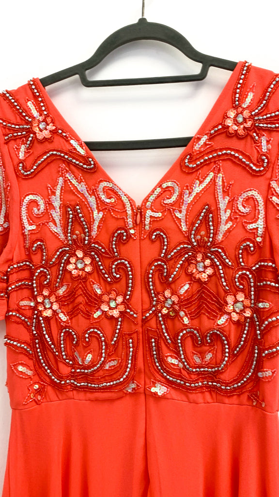 4-A2135 Coral Embellished Flare Dress