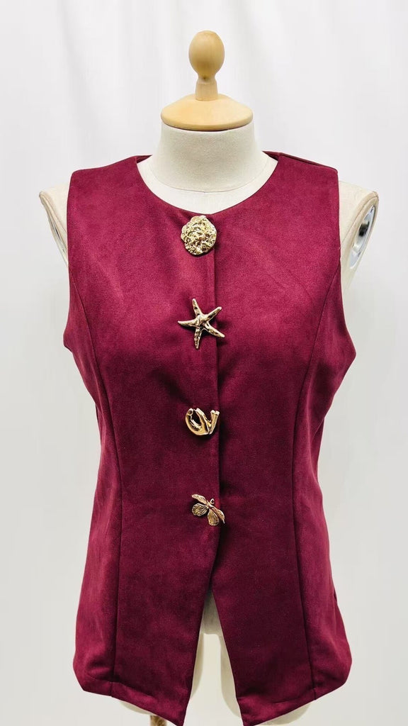 A2640 Burgundy Suede Waistcoat