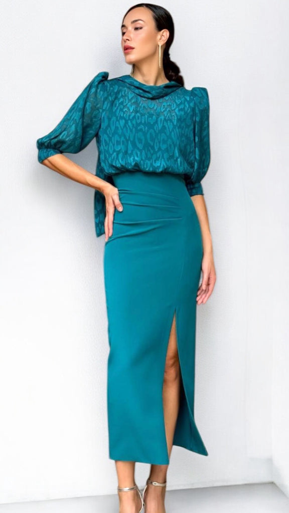 4-A2025 Shannon Teal Midi Dress