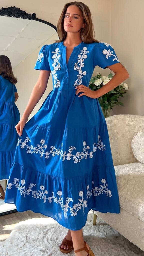 4-A2440 Arina Royal Embroidered Day Dress