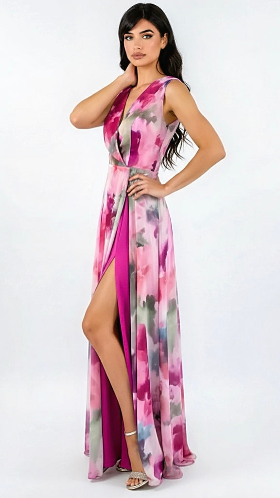 A2890 Farah Orchid Floral Maxi Dress