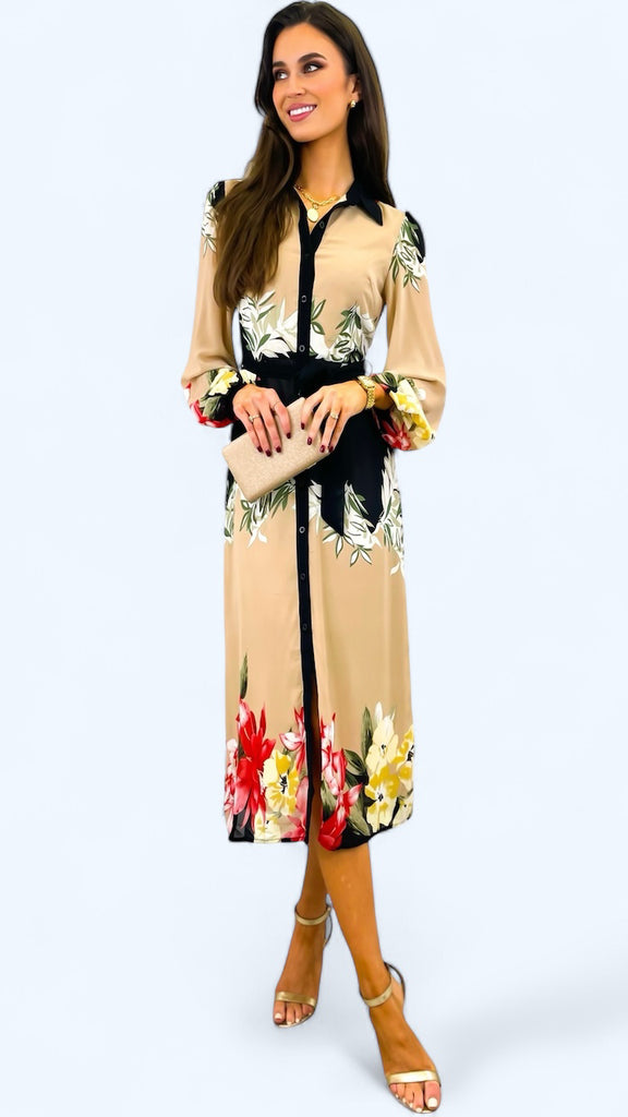 4-A2098 Kaiya Beige Placket Shirt Dress