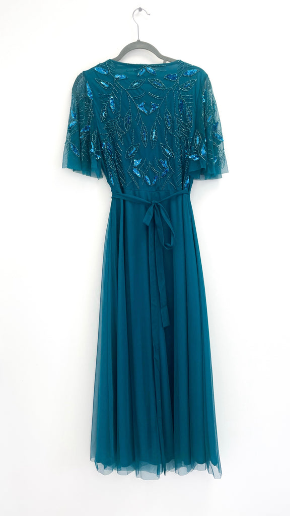 A2536 Teal Embellished Wrap Dress
