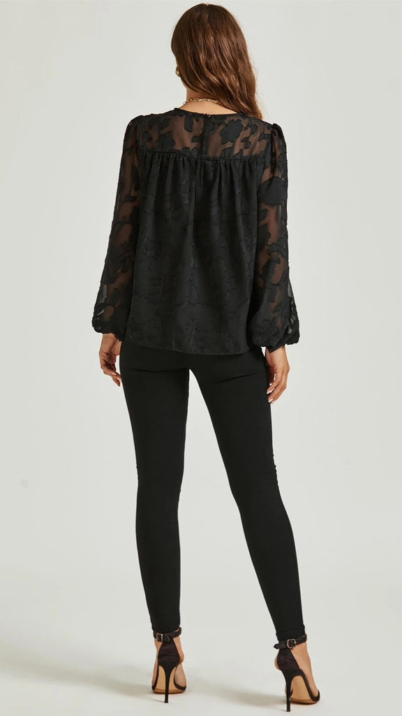 A2727 Flocked Black Lace Top