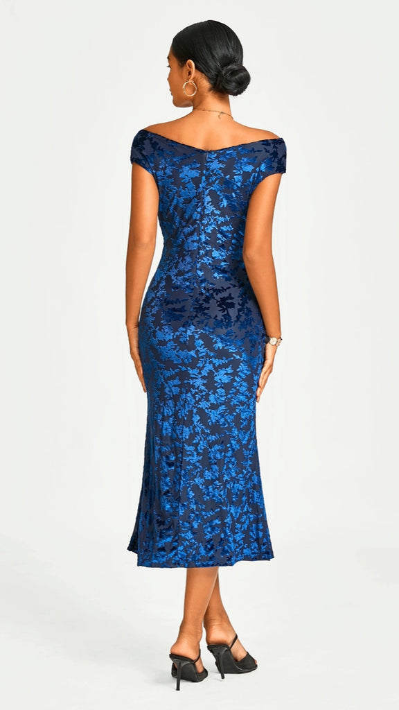 A2714 Navy Velvet Devore Midi Dress