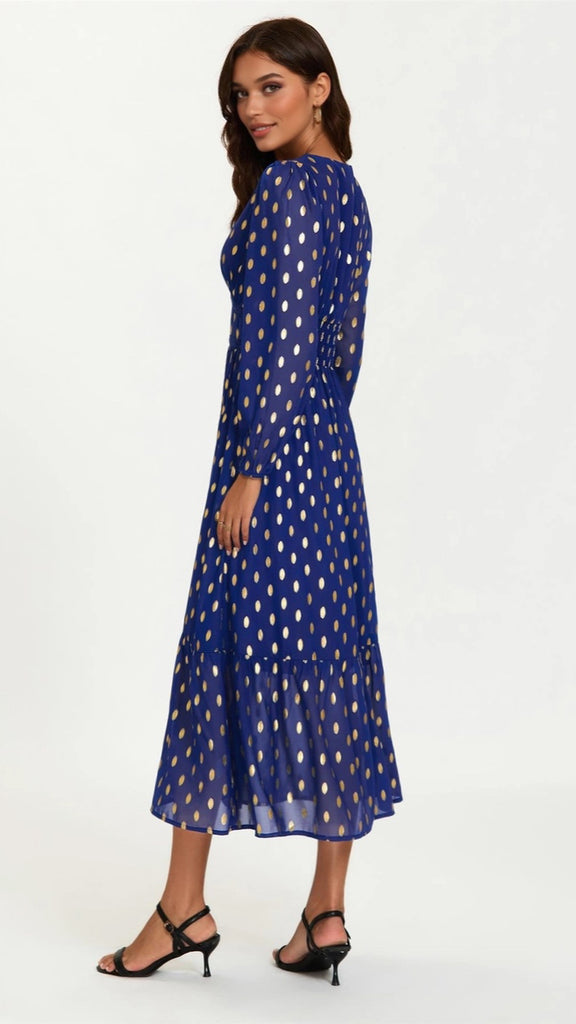 A2553 Shelly Royal Gold Foil Midi Dress