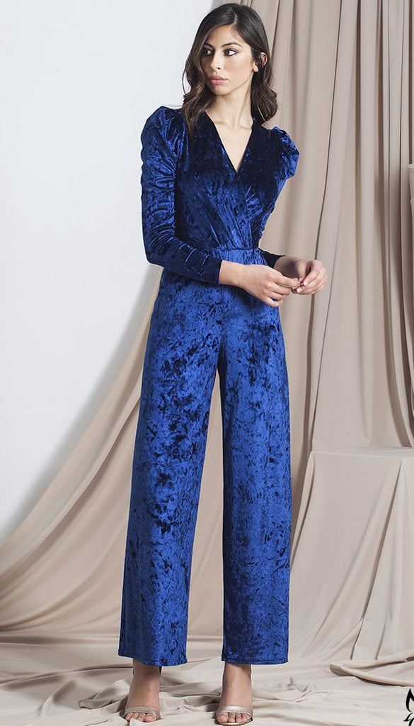 4-A0052 Royal Crushed Velvet Jumpsuit