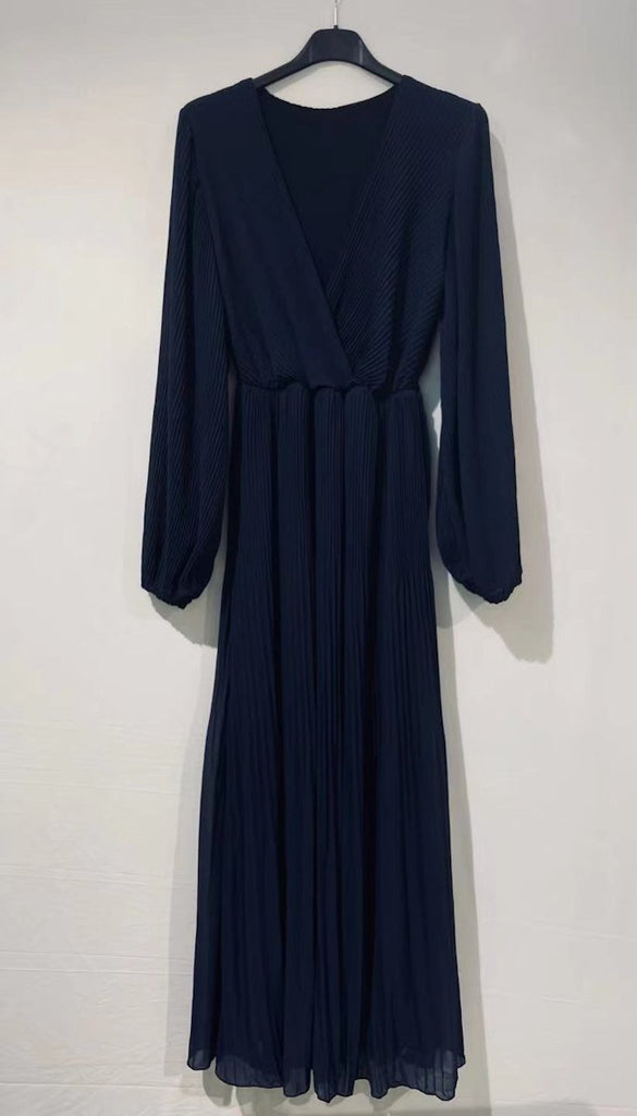 A3176 Navy Ciana Pleated Midi Dress