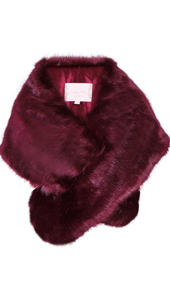8766FF Burgundy Fur Wrap