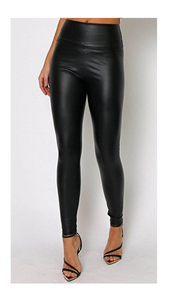 5-A2528 Black Leather Look Leggings