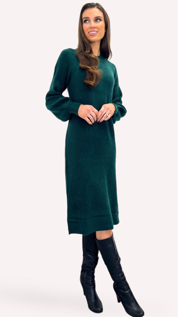 4-A0307 Bynora Ribbed Jumper Dress Green