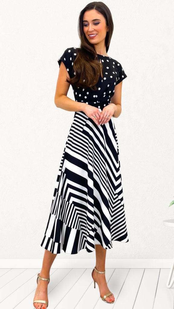 A0607(B) Nevada Polka Flare Dress