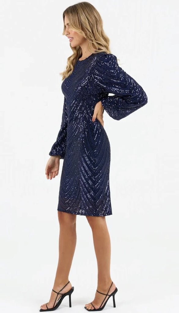 5-A1128GG Kia Navy Sequin Shift Dress