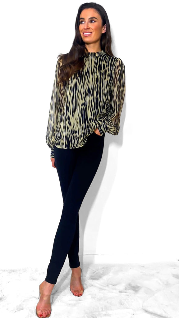 4-8909 Canova Sage Zebra Print Blouse