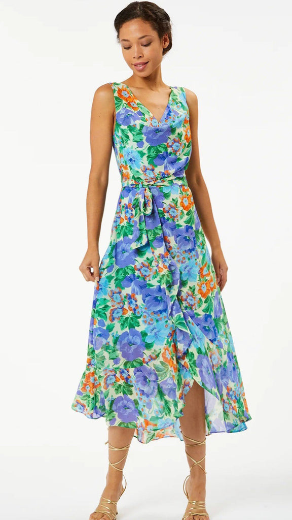 4-A0484 Janet Cowl Neck Floral Hi Lo Dress