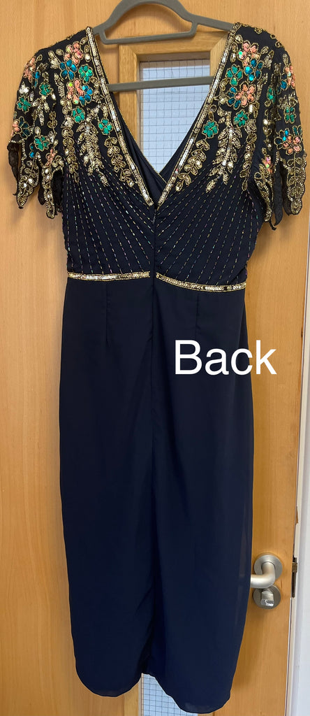 A2831 Navy Embellished Wrap Skirt Dress