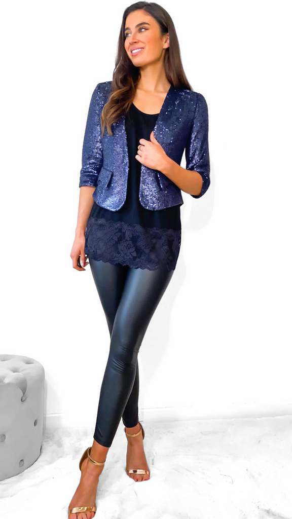 4-A0100 Navy Sequin Blazer