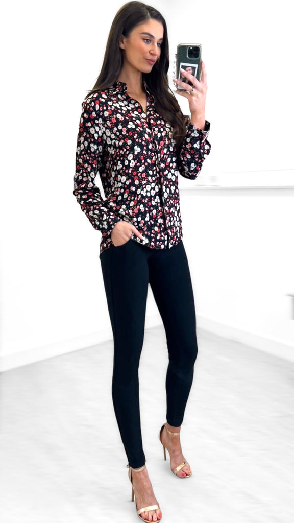 4-9860 Black Floral Sarah Shirt Top