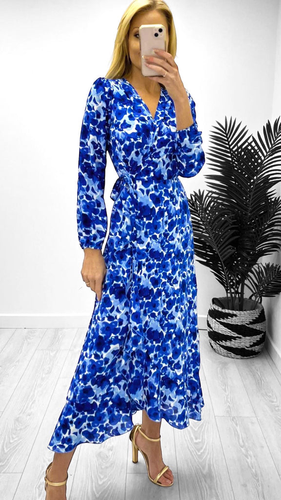 4-A0549 Kelda Royal Floral Wrap Dress