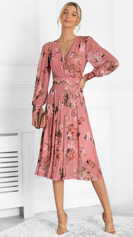 A1514 Cheryl Satin Pink Floral Dress