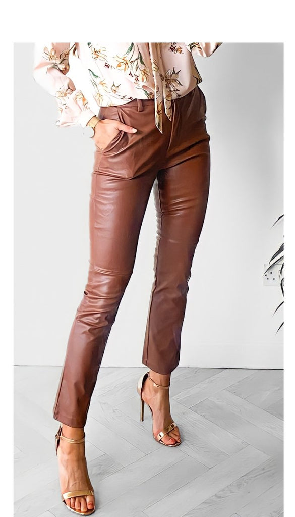 4-8422 Brown Faux Leather Pants