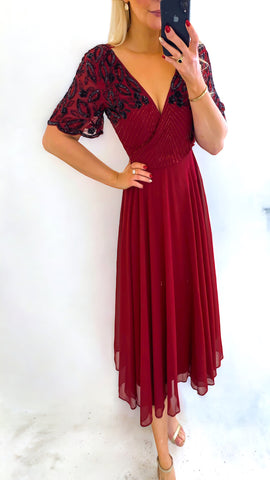 4-A1385 Red Print Faux Wrap Dress