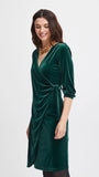5-A1210 Velour Faux Wrap Dress Green