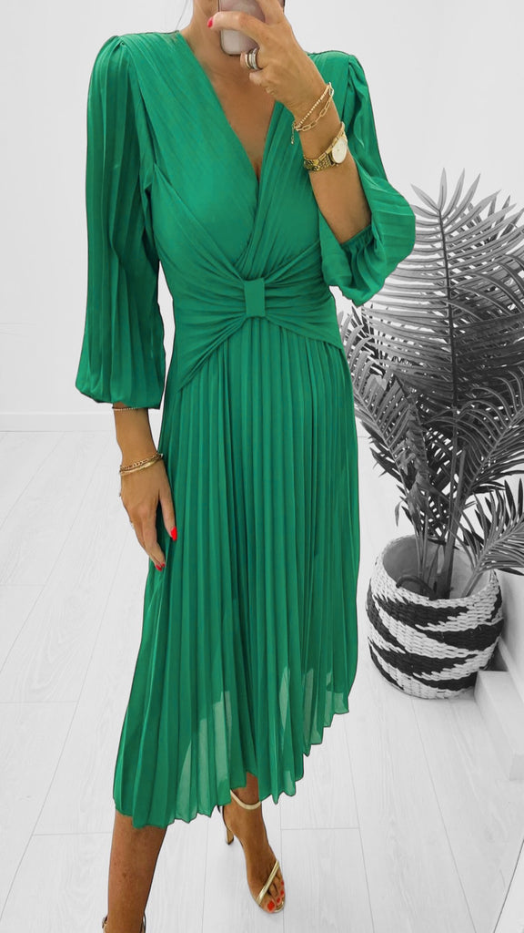 A0948 Green Corset Pleat Dress