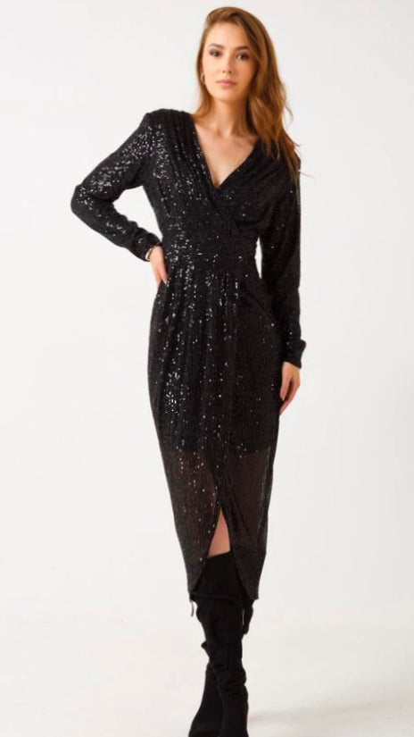 4-A1242 Black Alicent Sequin Tulip Dress