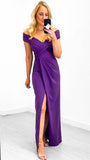A0983 Purple Bardot Maxi Dress