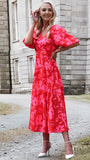A1409 Red Print Doris Midi Dress