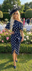 A3056 Maura Navy Polka Drape Dress