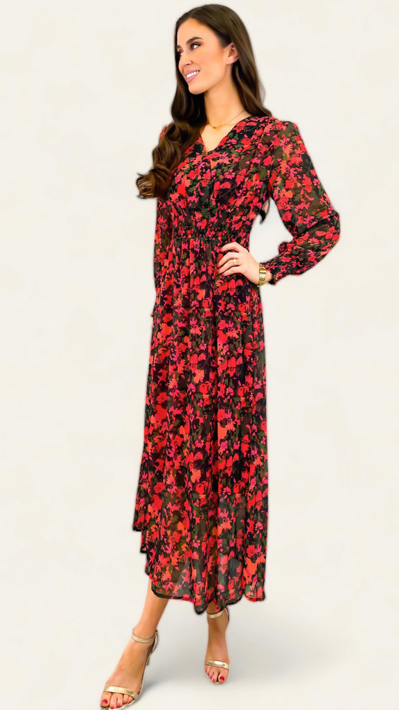 A1277 Red Floral Ozzi Dress