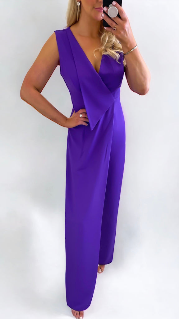 A0930 Cilia Faux Wrap Jumpsuit Purple