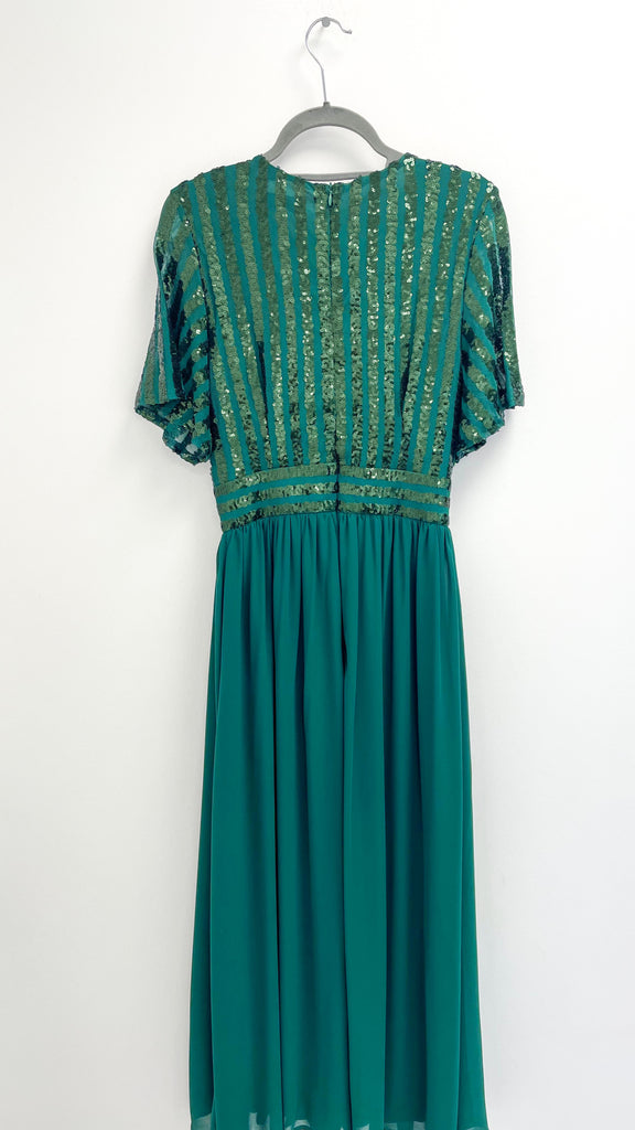4-A1286 Green Sequin Top Flare Dress