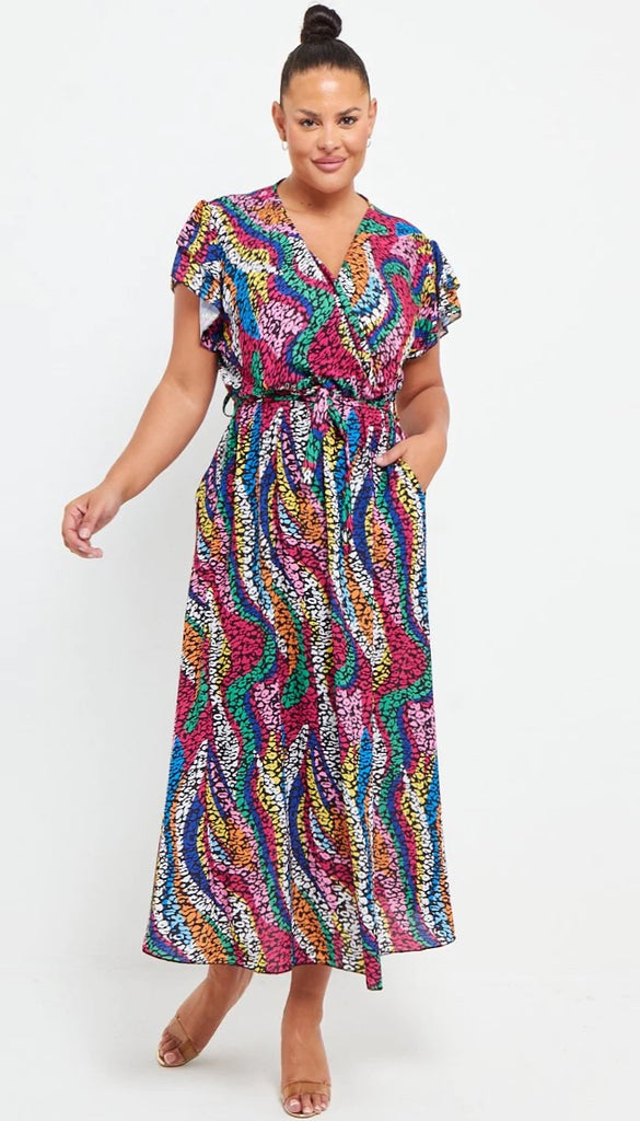 1-A0872 Multi Print Midi Dress (Plus)