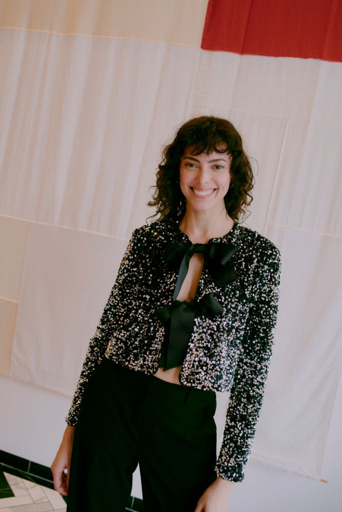4-A1985 Paillet Silver Sequin Bow Jacket