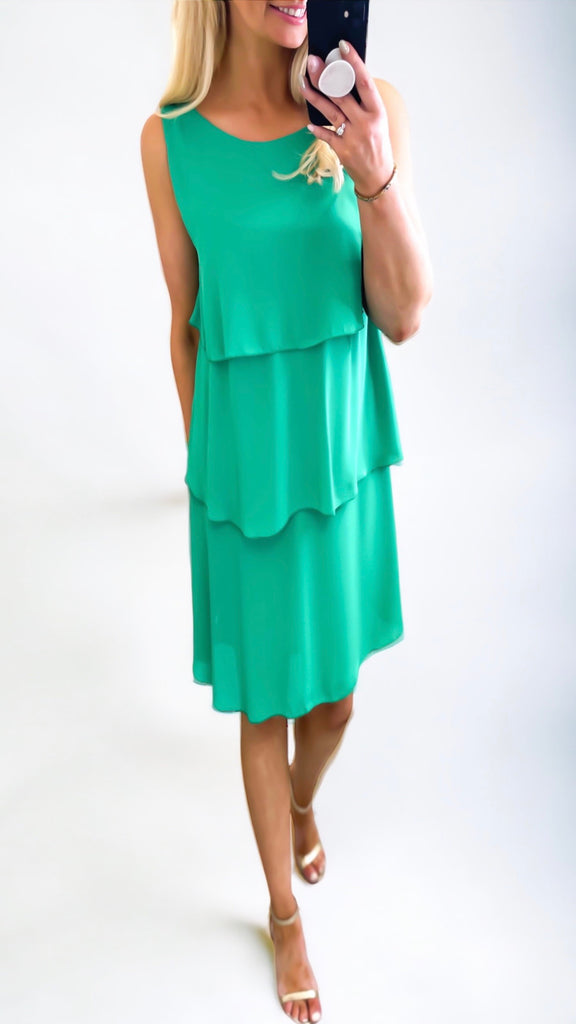 4-A0899 Green Layered Shift Dress