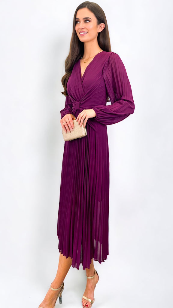 A1057 Magenta Corset Pleat Dress