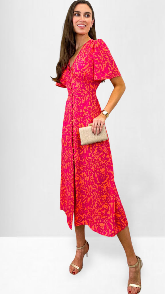 A1021 Zorica Orange/Pink Button Dress