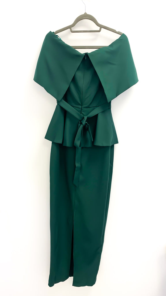 4-A1320 Green Peplum Bardot Dress