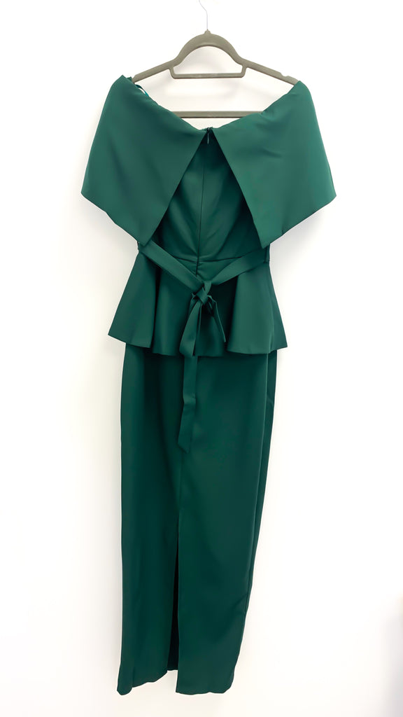 A1320 Green Peplum Bardot Dress