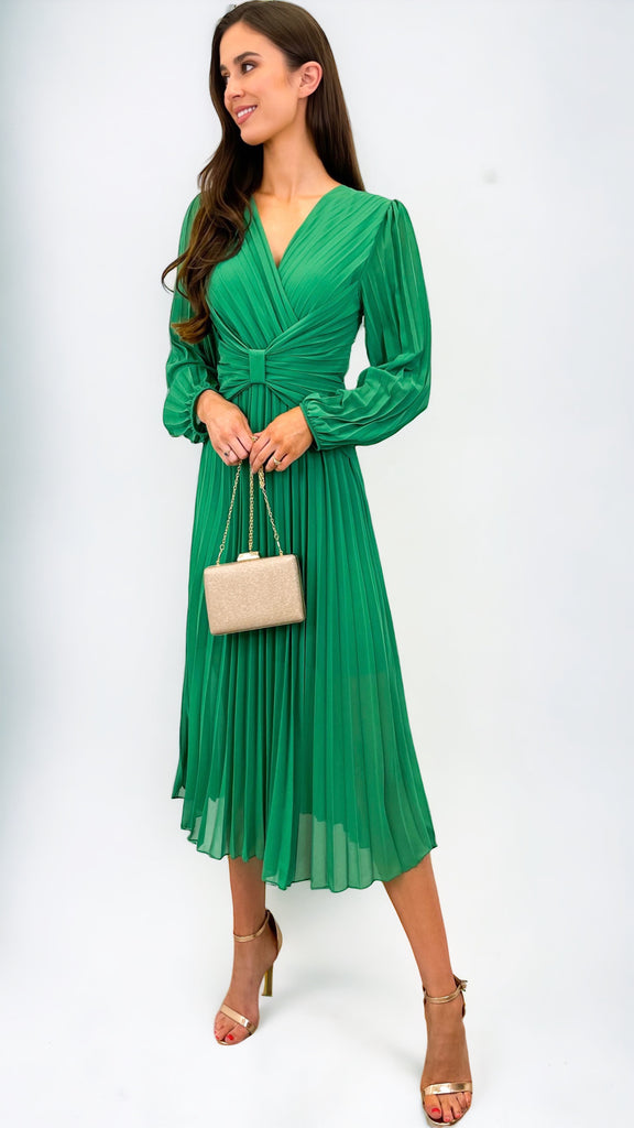 A0948 Green Corset Pleat Dress