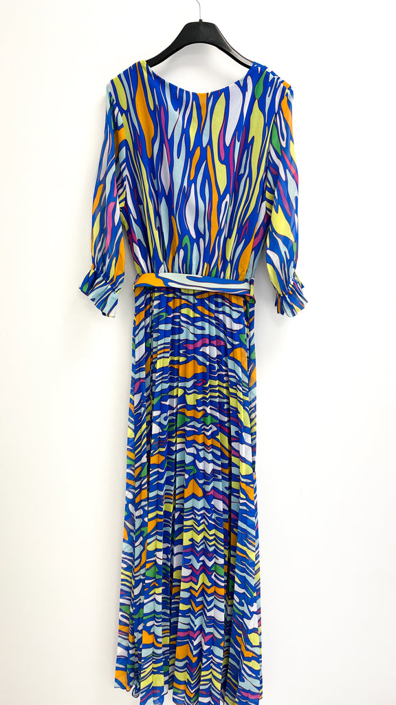 A1387 Jolia Blue Print Pleat Dress