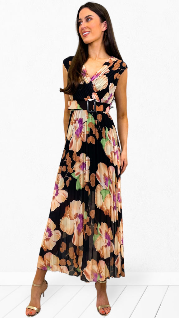 A0701 Sleeveless Callie Black Floral Dress