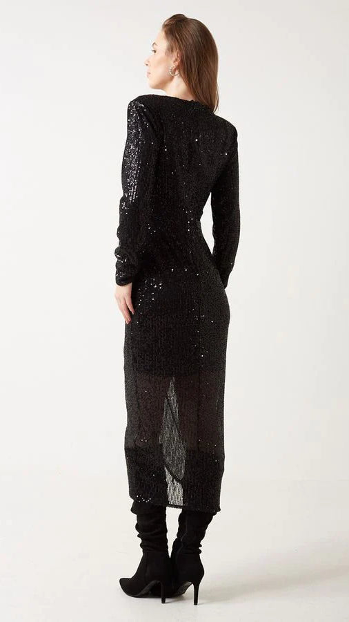 4-A1242 Black Alicent Sequin Tulip Dress