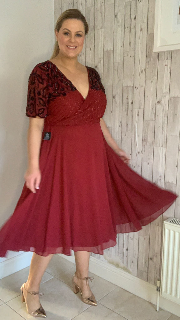 A1299 Tilly Burgundy Embellished Dress